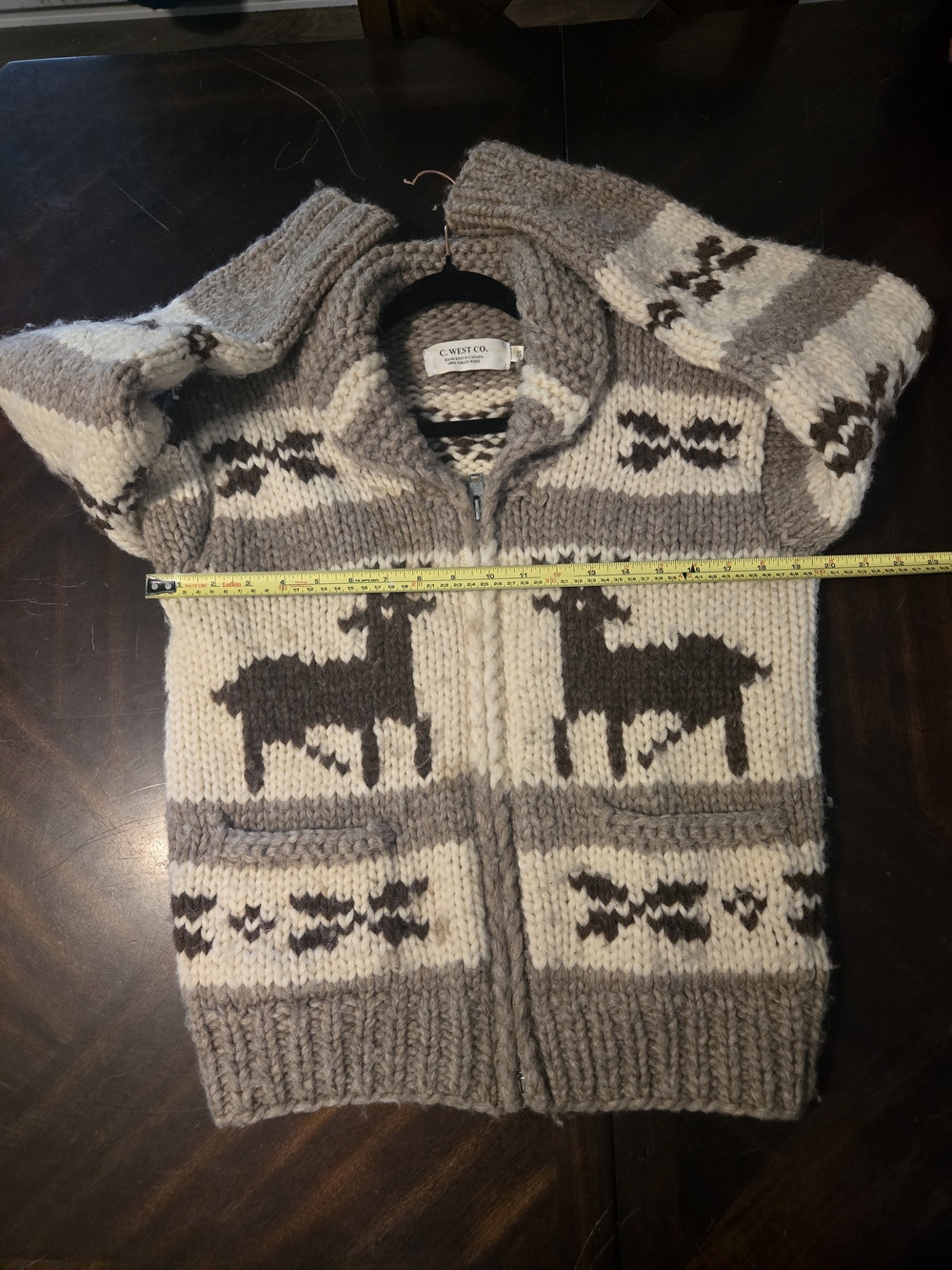 Women's Tan & Cream Zip-Up Canada Reindeer 100% Wool Sweater Size XS - Picture 5 of 8